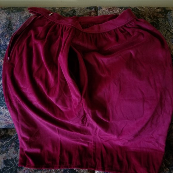 Vintage 80s, velvet, gathered waist, knee length, A-line skirt, pocket, handmade - Picture 5 of 7